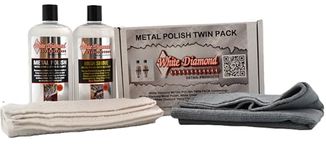 White Diamond Detail Products Metal Polish & High Shine Twin Polishing Pack for Aluminium, Stainless Steel, Brass, Copper & Gold. With Free Terry Application Cloth & Microfibre Cloth