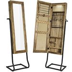 SRIWATANA Jewelry Armoire Cabinet, Solid Wood Standing Jewelry Organizer with Full Length Mirror (Carbonized Black)