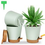 OFFCUP Plant Pots, 3pcs Plastic Plant Pots, 16.5cm Self Watering Plant Pots with Drainage Holes, Saucers and Reservoir, Suitable for Plants Indoor Modern Fashion Decorative Plastic Plant Pots (Green)