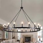 LASENCHOO 47" Black Wagon Wheel Chandelier Ceiling Light, 20 Lights Modern Farmhouse Chandelier Round Chandelier for Living Room Staircase Kitchen Dining Room Light Fixtures, Height Adjustment