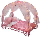 Badger Basket Royal Carriage Doll Bed with Canopy, Bedding and LED Lights for 18 inch Dolls - Pink