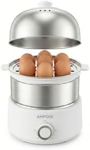 AMPOIA 14 Eggs Electric Egg Cooker, 350W Rapid Egg Boiler with 30-Min Timer & Auto Shut-Off, Stainless Steel, Dishwasher Safe for Soft, Medium, Hard Boiled, Steamed Eggs, Vegetables & Seafood, White