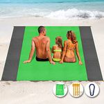 Henrycares Beach Blanket Picnic Blanket, Extra Large 250 x 200cm Sandproof Waterproof Beach Mat with 4 Stakes for 5-8 Adults, Summer Essentials Outdoor Blanket for Travel Camping Hiking Picnic (Green)