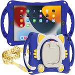 ProElite Tough Kids case Cover for Apple iPad 10.2" 9th/8th/7th Gen & iPad Air 10.5 with Rotating Kickstand & Shoulder Strap, Blue