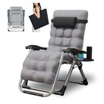 TRIOBLADE Outdoor Reclining Zero Gravity Chair with Cup Holder & Cushion, Adjustable Sun Loungers Folding Recliner Garden Chairs for Patio Garden Beach Support 200kg (Gray)
