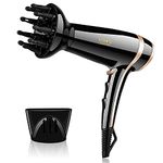 2200W Professional Hair Dryer，CONFU Ionic Hairdryer with Diffuser Fast Drying Powerful Fast Dry Salon Blow Dryers with Nozzle DC Motor, Black