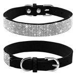 haoyueer Rhinestone Dog Collar, Cute Dazzling Sparkling Soft Suede Leather Dog Cat Rhinestone Collar Crystal Diamond Pet Dog Puppy Collar(Black,L)