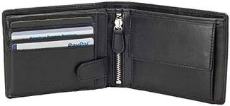 DiLoro Full Size Large Mens Leather Bifold Wallet Flip ID Zip and Coin Compartment with RFID Protection Anti Theft (Nappa Black)