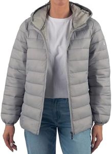Alpine Swiss Eva Women’s Hooded Puffer Jacket | Lightweight Down Alternative Coat | Warm Water-Resistant Packable Winter Outerwear with Zip Pockets GRY L