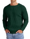 Sailwind Mens Jumper Cable Knit Crew Neck Tops Knitted Pullover Classic Long Sleeve Sweater Solid Colour Basic Warm Jumpers for Men (Dark Green, L)