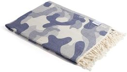 InfuseZen Turkish Bath & Beach Towel – Reversible Camouflage Print - 100% Organic Turkish Cotton - Soft, Lightweight, Absorbent Peshtemal, Quick Dry, Sand Free – for Gym, Throw, Travel - Navy Camo