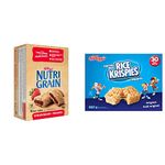 Kellogg's Nutri-Grain Strawberry Flavour 16 bars, 590g & Rice Krispies Square Bars 660g Jumbo Pack-Original, 30 Cereal Bars (Imported from Canada)