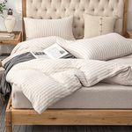 PURE ERA Jersey Knit Duvet Cover Set 100% T-Shirt Heather Cotton Super Soft Comfy Classic Striped Design, with Zipper Closure, Heather Beige Stripe, King