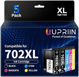 UPRIIN 702XL Ink Cartridges 5 Pack Replacement for Epson 702 Ink Cartridges Compatible for Epson T702 702XL Workforce Pro WF-3720 WF-3725 WF-3730 (2 Black,1 Cyan,1 Magenta,1 Yellow)