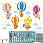 DECOWALL SG-2214 Animals in Hot Air Balloons Kids Wall Stickers Elephant Giraffe Monkey Decals Removable for Baby Nursery Bedroom Living Room Playroom Home Décor