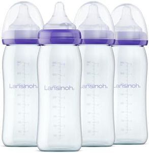 Lansinoh Glass Baby Bottles for Breastfeeding Babies, 8 Ounces, 4 Count, Includes 4 Medium Flow Nipples (Size 3M)