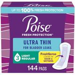 Poise Ultra Thin Incontinence Pads & Postpartum Incontinence Pads, 3 Drop Light Absorbency, Regular Length, 144 Count (3 Packs of 48)