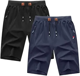 GEEK LIGHTING Men's 2 Pack Shorts Casual Comfortable Workout Shorts Drawstring Zipper Pockets Elastic Waist