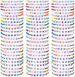 Ecation 96 Pcs Kids Friendship Bracelets Inspirational Stretch Bracelets Y2k Colorful Beaded Bracelets Bulk Cute Adjustable Flat Bracelets for Girls Women Jewelry Party Favors Friend Gifts, about 6.89