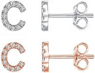 2Pcs 26 Alphabet Initial Stud Earrings for Women Letter Inlaid Cubic Zirconia Dainty Jewerly Set