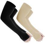 Yuneek Arm Sleeves For Men & Women UV Sun Protection, UPF 50 Cool Arm Hand Cover Unisex For Bike ride,Golf,cricket,cycling,yoga,gym Sports (2 Pair Black & Beige)