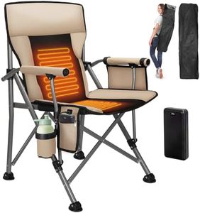 QUYUAN Heated Camping Chair with 20,000 mAh Battery, Fully Padded Heated Camp Chairs, Loog-Lasting for 500 Mins, Heavy Duty Folding Chairs Supports 500 lbs for Camping, Outdoor Sports, Picnics, Beach