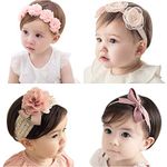 VEGCOO 4 Pcs Baby Girl Headbands with Grosgrain Ribbon Faux Leather Stars for Baby, Girl, Toddler, Kids as Party/Wedding/Photography Accessories (Pink)