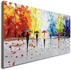 100% Hand-painted Abstract Landscape Wall Art People Walking Modern Oil Painting
