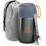 Energify Vacuum Insulated Food Jar. 24oz Thermos Includes Folding Spoon and Cup. Hot & Cold Drinks, Lunch Container For Kids and Adults. Made of Premium BPA-Free Stainless Steel, Leak Proof, Grey.