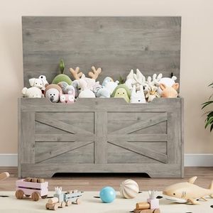 GarveeHome Storage Chest, Toy Chest With Lids, Wood Toy Organizer Box With Safety Hinge, Entryway Storage Trunk Bench, Supports 350 Lbs, for Living Room, Playroom (Gray, 39.4 in)