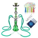 Hookah Set With Everything 4 Hose - GRENAOH 22" Premium Hookah Shisha set with Glass Vase, Ceramic Bowl and Coal Tongs Ashtray (4-green)