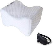 Orthopaedic Knee Pillow for Sciatica Relief, Back Pain, Leg Pain, Pregnancy, Hip and Joint Pain - Memory Foam Wedge Contour with Washable Cover. Complete with a Bonus 3D Sleeping Mask by Safe Living