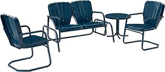 Crosley Furniture KO10022NV Ridgeland Retro Outdoor Metal 4-Piece Conversation Set (Loveseat Glider, Side Table, 2 Armchairs), Navy Gloss