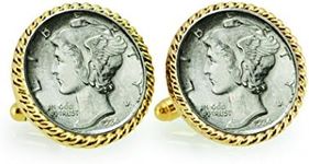 American Coin Treasures Silver Mercury Dime Goldtone Rope Bezel Coin Cuff Links | United States Coins | Men's | Genuine Silver Coins