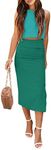 PRETTYGARDEN Women's 2 Piece Summer Outfits Crewneck Tank Tops Split Bodycon Midi Skirt Set (Light Green_Green,Medium)