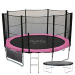 PlayActive 6ft / 8ft / 10ft / 12ft / 14ft / 16ft Kids Trampoline with Safety Enclosure Net, Ladder, Weatherproof Cover, Shoe Bag Included… (Pink, 12ft)