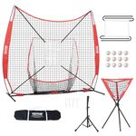 VEVOR 7x7 ft Baseball Softball Practice Net, Portable Baseball Training Net for Hitting Catching Pitching, Backstop Equipment with Bow Frame, Carry Bag, Strike Zone, 12 Balls, Tee, and Ball Collector