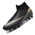 VTASQ Football Boots Boys High Top Spikes Soccer Training Shoes Cleats Profession Athletics Outdoor Competition Breathable Sneakers for Unisex Black UK 9.5