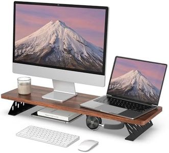 Fenge Réhausseur d'Écran d'Ordinateur, Dual Support de Moniteur Portable, Pour 2 Moniteurs, PC, TV, Imprimante, 80×23,5×10cm, Charge de 25KG (Marron)