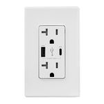ELEGRP 36W QC 3.0 and PD 2.0 USB Wall Outlet, Type A & Type C Power Delivery and Quick Charge for iPhone/iPad/Samsung/Google/LG/HTC/Android Devices/Tablets, UL Listed, Wall Plate (1 Pack, White)