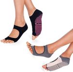 Tucketts Allegro Socks Toeless Yoga Socks with Grips for Women Toeless Socks For Women, Pilates Grip Socks Pilates Socks Women, L/XL, 2 Pack Black/Grey-Blush
