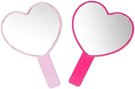 2PCS Heart-Shaped Makeup Hand Mirror,Travel Handheld Mirror Portable Personal Cosmetic Mirror with Handle (Pink and Rose red)