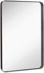 Hamilton Hills Contemporary Brushed Metal Wall Mirror | Glass Panel Black Framed Rounded Corner Deep Set Design | Mirrored Rectangle Hangs Horizontal or Vertical (24" x 36")