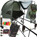 DNA Complete Carp Fishing Set up with Shelter Bivvy Rods Reels Alarms Net & Tackle (2-Rod Setup)