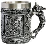 Medieval Roaring Dragon Mug - Dungeons and Dragons Beer Stein Tankard Drink Cup - 15.8oz Stainless Coffee Mug for GOT Dragon Lovers Collector Ideal Novelty Gothic Father Day Gift Party Decoration