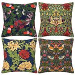 LOHDALOLF William Morris Throw Pillow Covers 18x18 inch Set of 4 Vintage Floral Strawberry Thief Pillow Cases Snake Head Decorative Cushion Covers for Sofa Couch