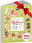 12 Months Sticker + Coloring Book (500+ Calendar Stickers for Kids & 12 Coloring Pages)- Side by Side Sticker Activity Book - Fun Sticker Books - Boys & Girls Ages 2-4 4-8, 8-10