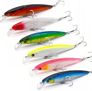 6 Pack 5.5" Floating Minnow Trolling Lures, Saltwater Fishing Lures with BKK 1/0# 4X Treble Hooks & 5 Steel Rattles, Lifelike Action Hard Baits for Bass, Tuna, Mackerel, Large Predatory Fish