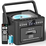 Greadio CD Player Portable, Boombox with CD Cassette Player, 5000mAh Rechargeable Battery Boom Box with Remote Control, Bluetooth 5.1, FM Radio, AUX/USB/SD Card-in, 5W Speaker, LED Screen, Black
