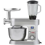 Cooks Professional Stand Mixer & Mincer 1200W | Electric Food Mixer with Pulse Setting | 6.2 Litre Stainless Steel Bowl | Blending Jug, Dough Hook, Whisk, Beater & Splash Guard | Silver